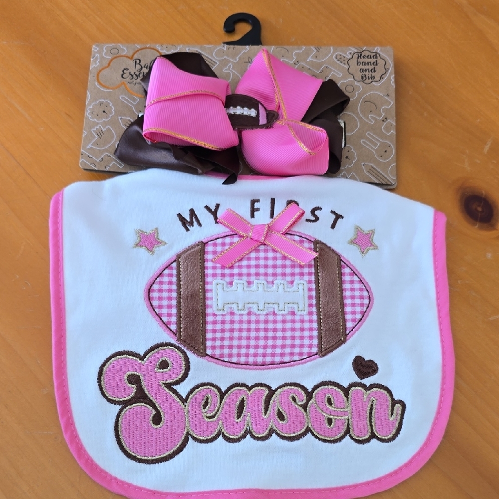 Pink and Brown Baby Bib and Headband Set